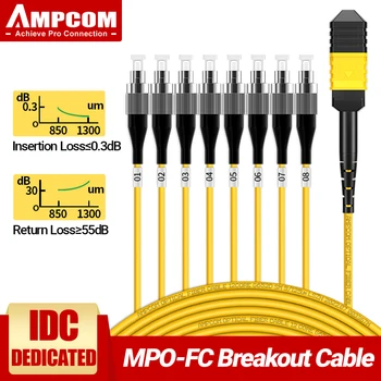 AMPCOM MPO FC Fiber Optiline Breakout Cable, OS1/OS2 Singlemode kiudoptilised kaabel LSZH Jakk Naiste ja FC UPC Simplex Fiber
