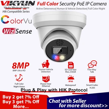 Vikylin 8MP Täielik Värvi Turvalisuse Kaamera Hik Ühilduv Onvif POE Inimese Sõiduki Avastada kahesuunaline Audio SD CCTV Järelevalve Cam