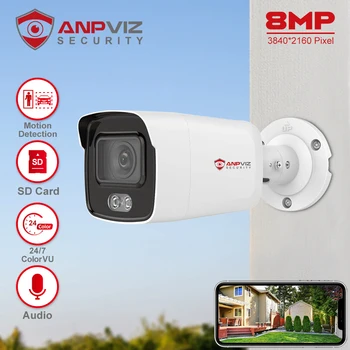 Anpviz 8MP POE IP-Bullet Kaamera Väljas 24/7 ColorVU 30m CCTV Video Valve IP67 SD Kaart H. 265 Audio liikumistuvastus 2.0