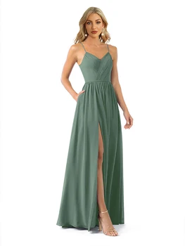 XUIBOL Elegantne Pikk Roheline Ametliku Õhtul Kleit Sifonki Pruutneitsi Kleidid Naiste V-Kaelus Kleit Pulm Prom Pool Lõpetamise Kleit