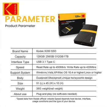 KODAK originaal 512 GB SSD Väline kõvaketas 1.8 TOLLI 512 GB Type-C-USB3.1 kiire Välise Kõvaketta kuni 450MB/S Sülearvuti