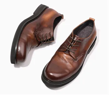Ameerika retro mehed on suured kingad pestud vana lihtne derby vabaaja jalatsid paksu põhjaga tõusulaine Meeste Ring Varbad Suurendada Käsitöö Kingad