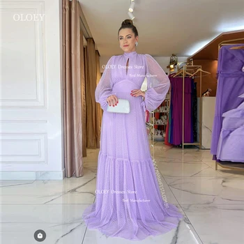 OLOEY Vintage Lavendel-line peokleidid Tülli O-Kaeluse Põranda-Pikkus Kokteili Kleit Dubai Arrabia Ametliku Õhtul Gonws