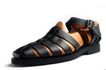 suvine meeste sandaalid on Mustast nahast Pannal Cowhide käsitsi valmistatud vabaaja platvorm must sandaalid, seest Õõnes välja Rooma kingad zapatos de homb