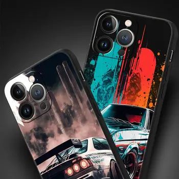 Luksus Telefoni Case For iPhone 14 11 Pro Max 13 12 mini XS X-XR SE3 7 8 Plus Pehme Must sportauto JDM Tokyo drift Kate Kaitsta