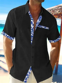Suvel uus must linane särk meeste Havai särk vabaaja värviga beach lühikesed varrukad pluss suurus särk 7 värvi S-5XL 2023