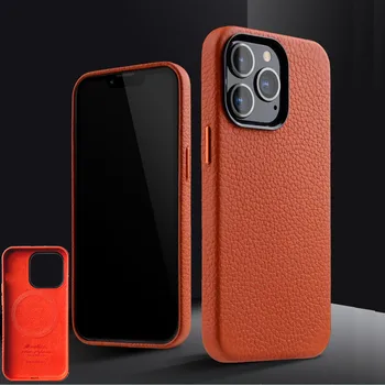 Melkco Jaoks Magsafe Premium Nahk Magnet Traadita Case for iPhone 14 Pro Max Tõeline Cowhide Äri-Täielik Katvus, Katta