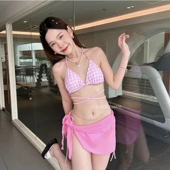 Naiste Kahes tükis Moe Prindi Supelrõivad korea Väike Tõus Bikini Sexy Avatud Tagasi päikesekaitse Pluus 4 Värvi Naiste Ujumistrikoo