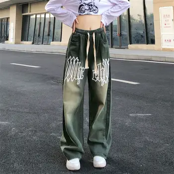 Teksad, Kõrge Vöökoht Püksid Naine Korea Fashion Püksid Joggers Hip-Hop Tikandid Gooti Sweatpants Esteetiline Streetwear Riided