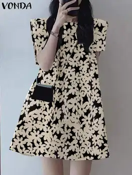 VONDA Suvel Mini Kleit 2023 Naiste Bohemian Elegantne Lilleline Puhvis Varrukad Trükitud Sundress Mood Casual Poole Streetwear Vestido