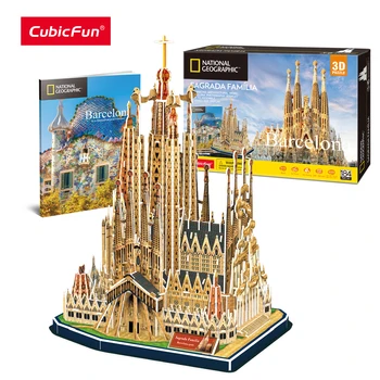CubicFun 3D Puzzles Barcelona City Mudel-Pusle Täiskasvanud Lapsed Hoone Komplektid National Geographic Brošüüri jaoks Sagrada Família