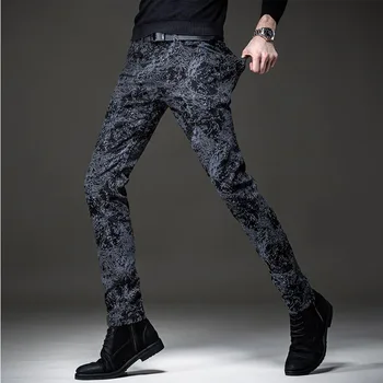Euroopa suvised teksad meeste slim jalad isiksuse graffiti printimine must casual pikad püksid meeste püksid