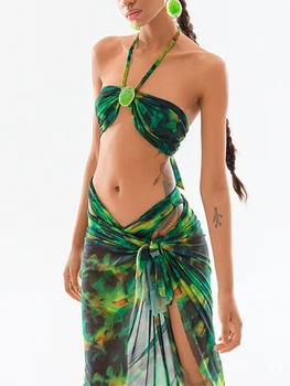 Naiste Retro Flower Print Ujumistrikoo 2023 Uued Bikiinid Kate Kleit Üles Supelrõivad Suvel Puhkus Beachwear Disainer Trikoo Seksikas