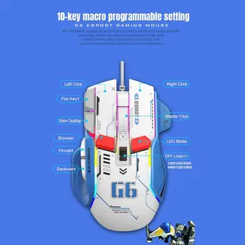 G6 Programmeeritav Gaming Mouse 12800dpi Rgb Helendav Värviline Traat-kontrollitud Mehaaniline Hiir Arvuti Sülearvuti
