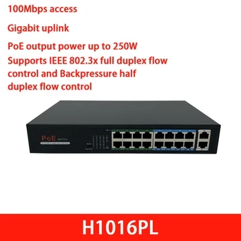 POE Switch H1016PL 16 100Mbps Porti Ja 2 Gigabit Uplink Porti 250W Võrgu Kaamera, Visuaalne Juurdepääsu Kontroll Intercom