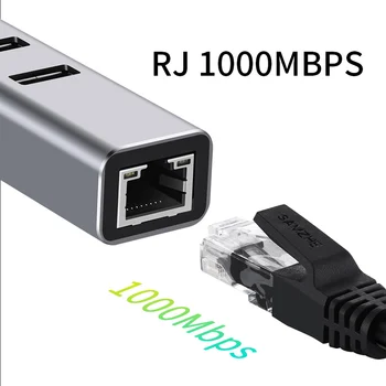 4 in 1 USB-Tüüp C-Hub-USB-C 1000Mbps Ethernet-LAN RJ45 Võrgu Kaardi Adapter sobib Macbook Pro ThinkPad Samsung Sülearvuti