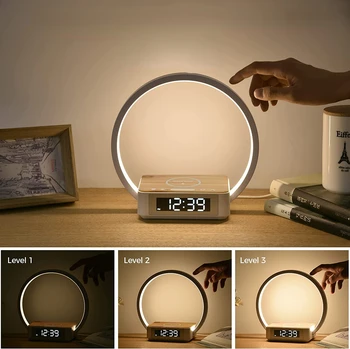 LED Tabel Lamp, millel on 10W Kiire Juhtmeta Laadija Touch Control Dimm Öö Magamistuba Lamp Öökapp Lamp Äratuskell laualamp