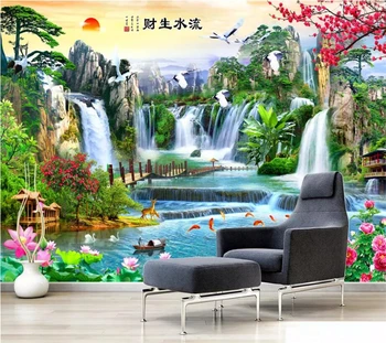 beibehang Kohandatud taustpildi 3d seinamaaling Hiina maastik vee ja rikkad TV taust seina kaunistamiseks maali foto tapeet