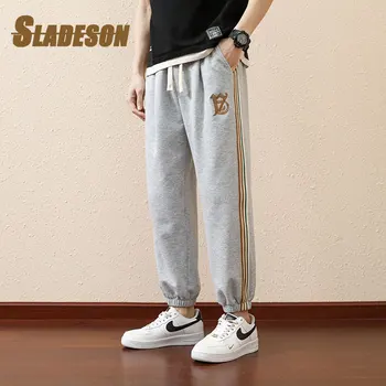 Sladeson Sweatpants Meeste Püksid Triip Pool Suve Casaual Sport Vintage Streetwear Joggers Lasti Koo Püksid Mees Mõõdus M-8XL
