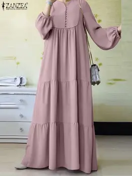 ZANZEA Türgi Dubai Abaya Moslemi Hijab Pikk Kleit Liiga Rüü Isamic Naiste Riided Pikk Varrukas Sundress Isamic Maxi Vestidos