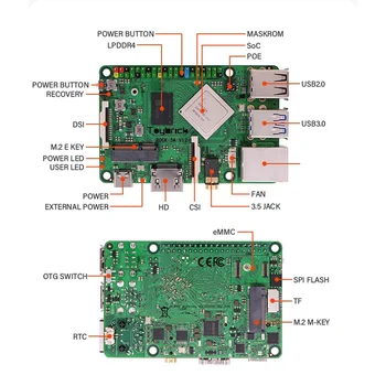 Kivide Pi 3A Rockchip RK3568 Quad-Core Cortex-A55 RAM WiFi6+Bluetooth 5.0 Android 11 NPU AI Arengu Nõukogu (4GB)