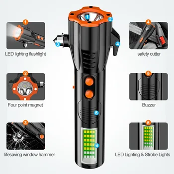 LED Purustatud Akna Haamer Lõikur Auto Ohutuse Põgeneda Tööriist, Taskulamp Väljas Telkimine Flash Häire Päästeameti Hädaolukordade Taskulambi Valgus