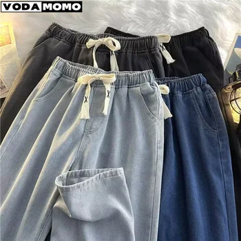 Vintage Blue Jeans Meeste Ja Naiste Lahtised Õhuke Lai Jalg Püksid Trendikad Vabaaja Venitada Kõrge Vöökoht Pikad Püksid Täis Paari Aasta Sügisel Uus