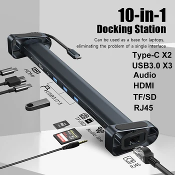 Tüüp C-Hub 10 1 Kaasaskantav Docking Station 4K 60Hz HDMI PD 100W Kiire Laadimine USB 3.0 1000Mbp Ethernet RJ45 Laptop Stand Laiendada