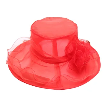 Nensiche Sombrero de organza para mujer elegante transpirable de verano ala ancha para playa fiesta al aire libre rojo