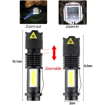 Võimas LED Taskulamp Zoomable Tõrvik Veekindel Taskulamp Kõrge Luumenit Taskulambid koos COB Pool Valgus Mini Taskulamp