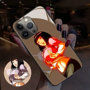 Seksikas Tüdruk Värviline LED Valgusega Hõõguv Helendav Karastatud Klaas Tagasi Telefoni Case for iPhone 11 12 13 14 15 X Xs Xr Mini Pro Max Plus