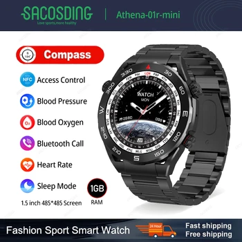 1GB Mälu Kohaliku Bluetooth-Helista NFC Smart Watch 485*485 4DOLED 1.5 tolline HD Suur Ekraan Smartwatch SOS Kõne Compass Sport Vaadata