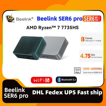 ametlik Beelink SER6 PRO AMD Ryzen7 7735HS Mini PC RAM 32G SSD 500G DDR5 WiFi6 office dp Desktop Mängude mini pc beelink ser6 pro