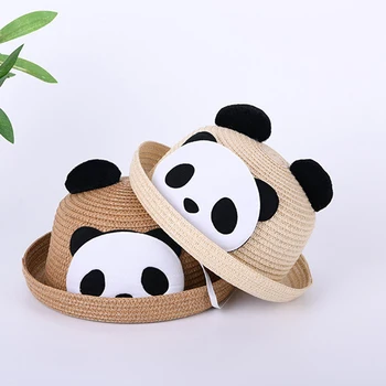 Baby Tüdrukud, Poisid Õled Müts Summer Cartoon Panda Valtsitud Serv Kõrva Kaunistada Rand, Päike Caps Väikelapse Mereäärne Reisi Väljas 5Color