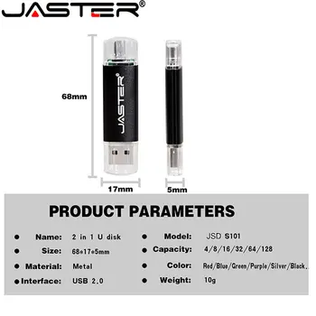 JASTER Black USB 2.0 Flash Drive 64GB Kaasas OTG U Disk 3 In 1 32G 16GB Pen Drives 4GB jaoks Telefon/PC Memory Stick Custom Logo