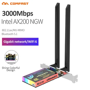 RGB Intel AX200 WiFi6 3000Mbps PCI-E Võrgu Kaart 2.4 G & 5.8 G PCI Express 802.11 ax Adapter BT 5.2 Wi-Fi Kaart Win10/11