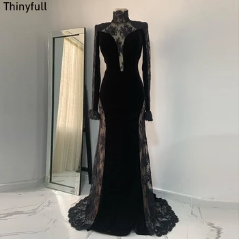 Thinyfull Elegantne Merineitsi Tanssiaiset Kleit Kõrge Kaeluse Pitsiline Pikkade Varrukatega Õhtu Poole Kleit Kuulsus Hommikumantlid Vestidos De Noche 2023